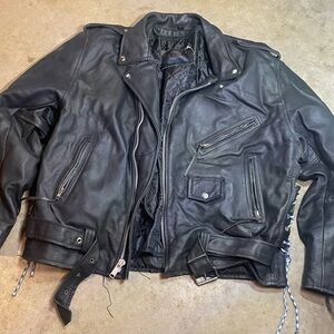 VTG Bikers Leather Stuff Sz XL Black Zip Lined Leather Biker Jacket Eagle Back